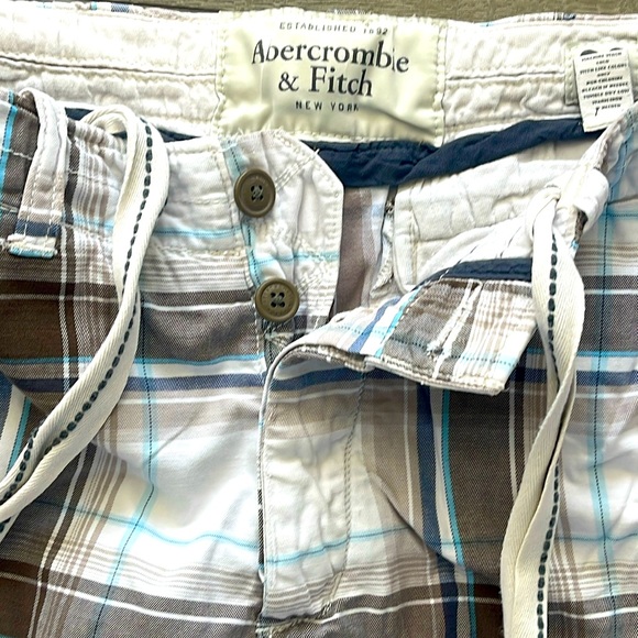 Mens Abercrombie & Fitch Blue/Tan Plaid 10β Cargo Shorts-32β Waist Rise 12β - Picture 3 of 9